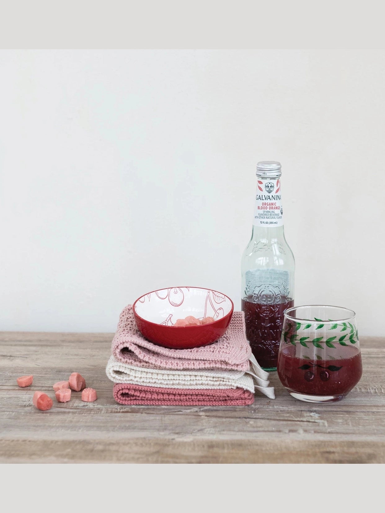 Hand-Painted Drinking Glass with Cherries