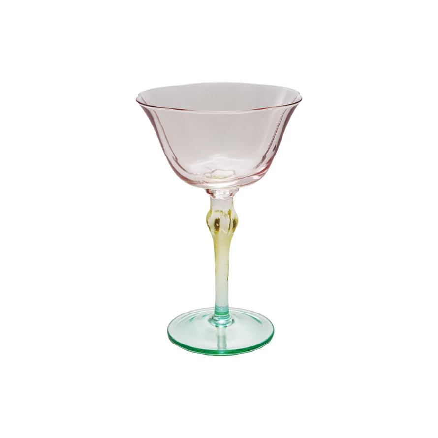 Hand Blown Multi Color Stemmed Wine Glass