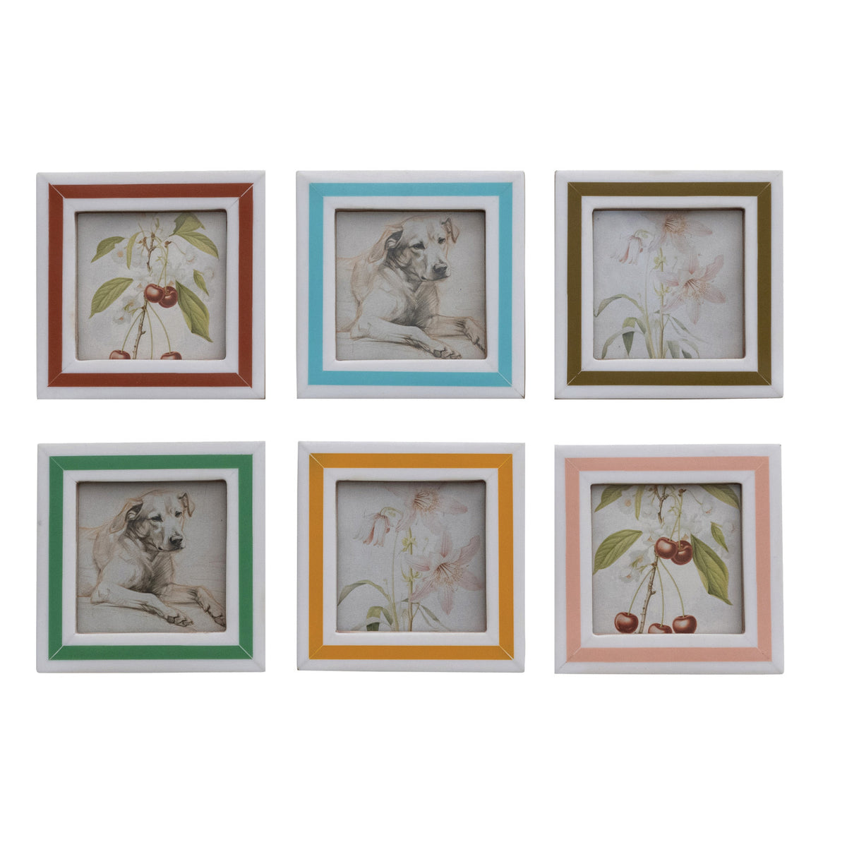 Resin & MDF Photo Frame Magnet w/ Inlaid Stripes - 6 Colors