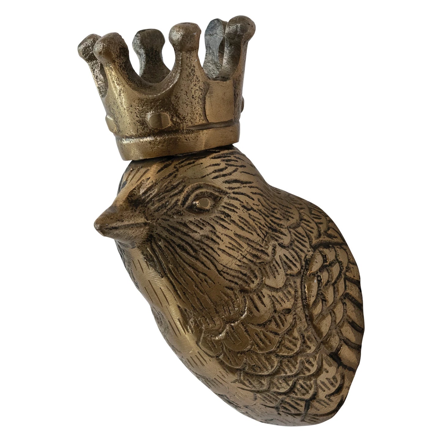 Bird Head with Crown Wall Decor, Antique Brass