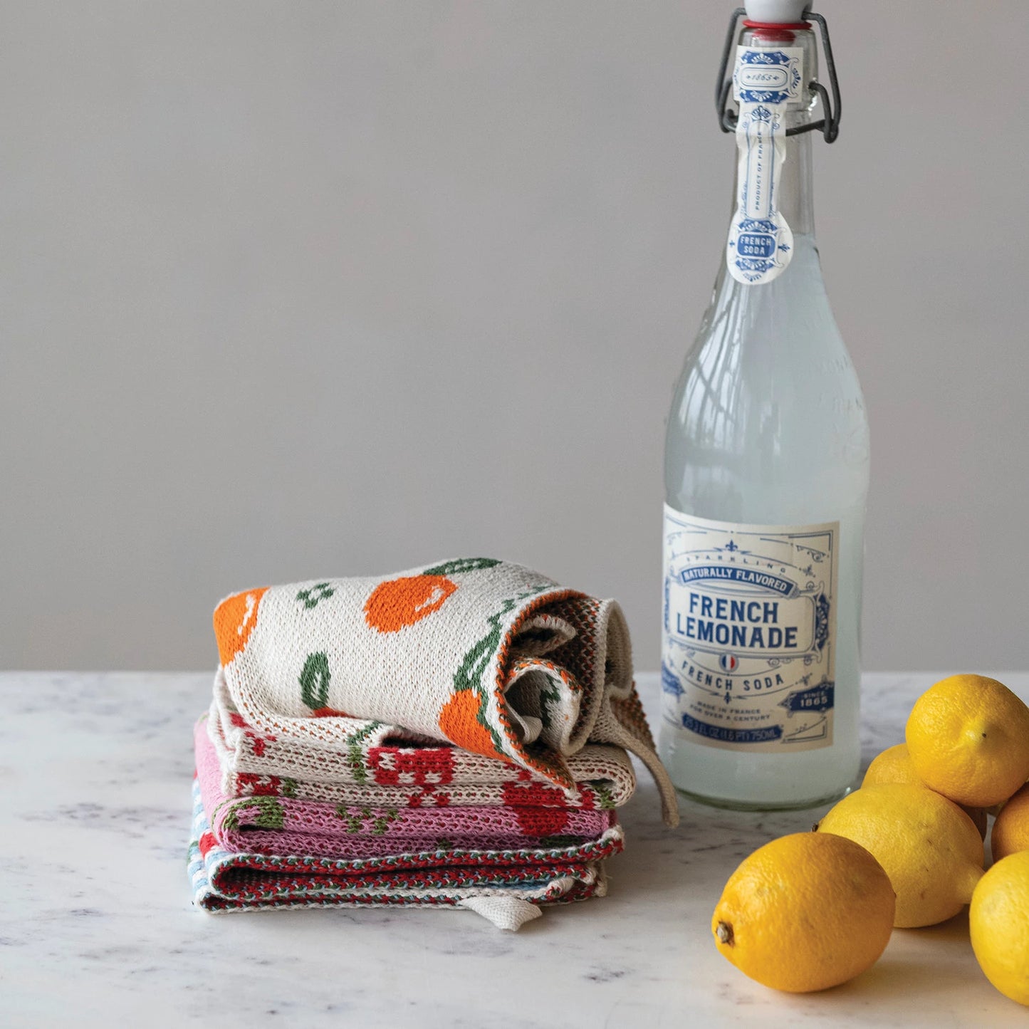 Cotton Knit Dish Cloth with Fruit Pattern