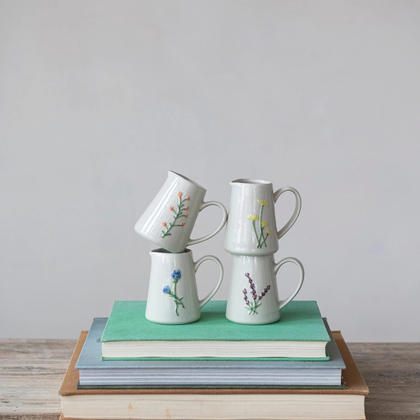 4 oz. Embossed Stoneware Creamer with Botanicals