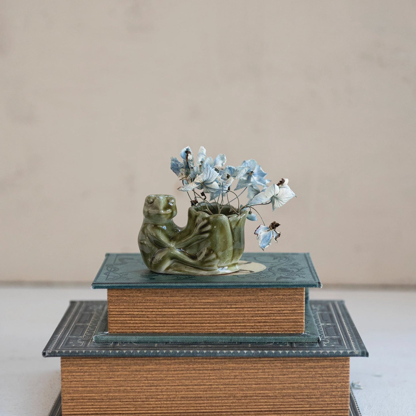 Stoneware Frog Holding Vase