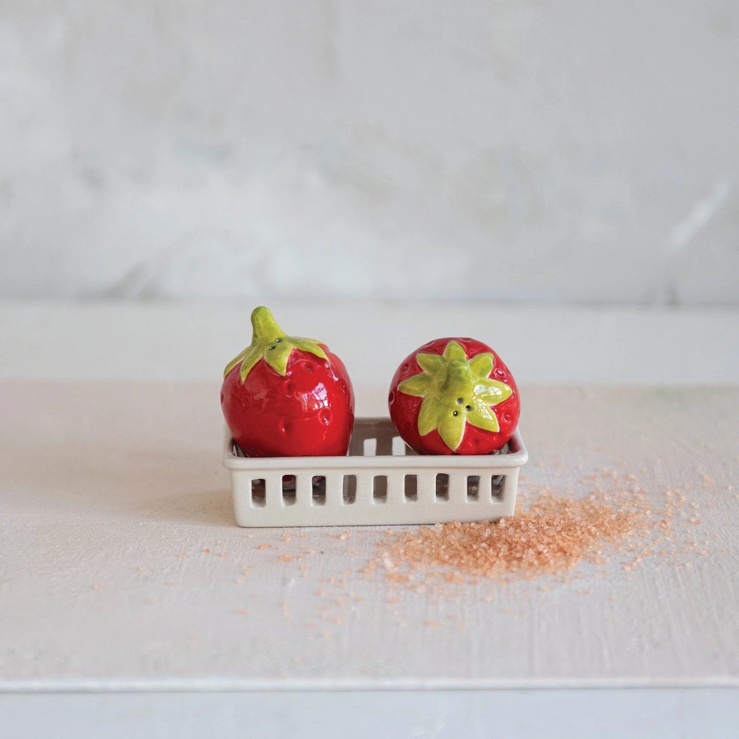 Strawberry Shaped Salt & Pepper Shakers with Berry Basket