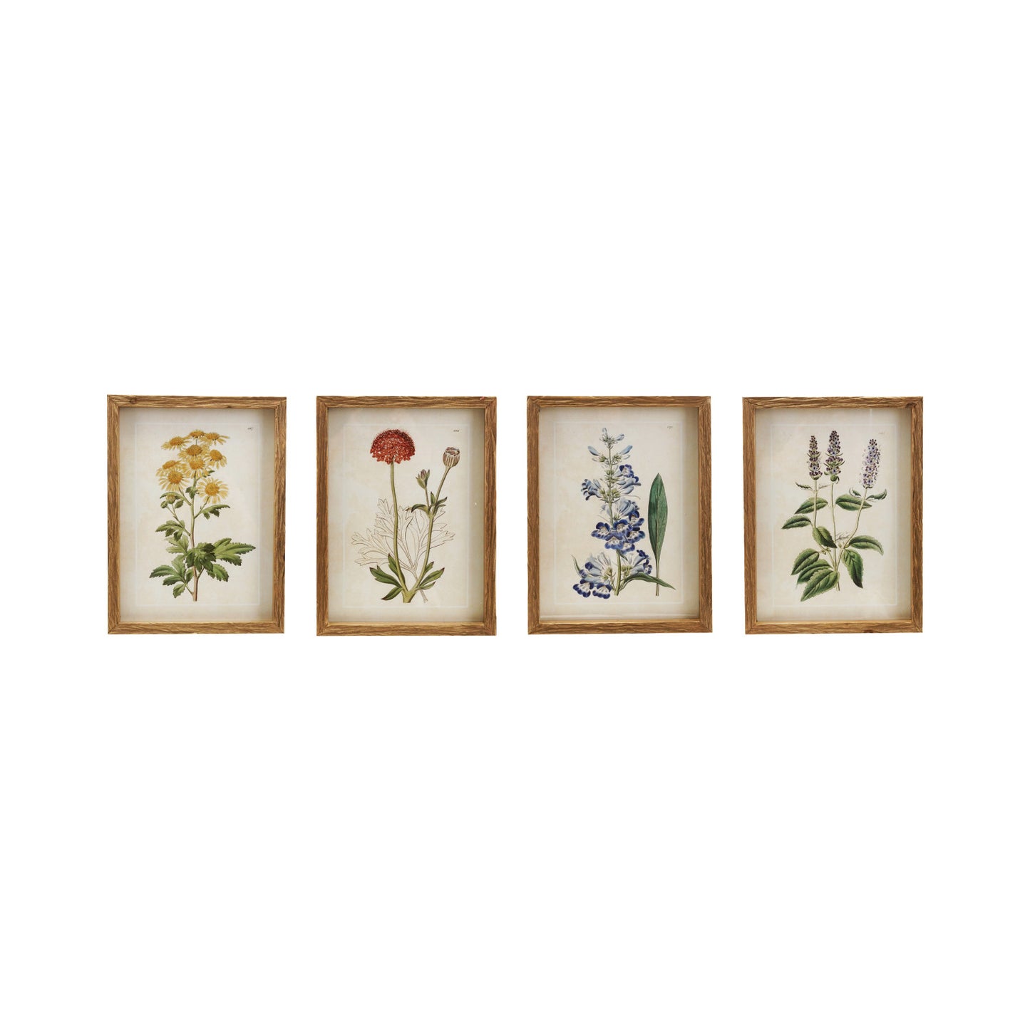 Wood Framed Glass Wall Decor with Flowers