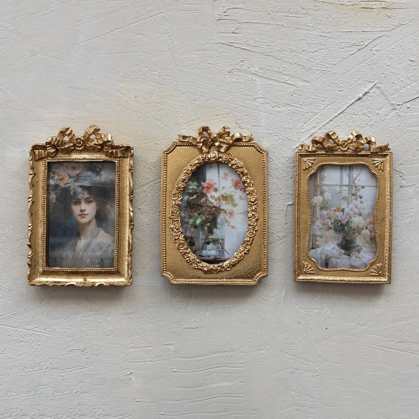 Resin Photo Frame with Bow, Gold Finish, 3 Styles