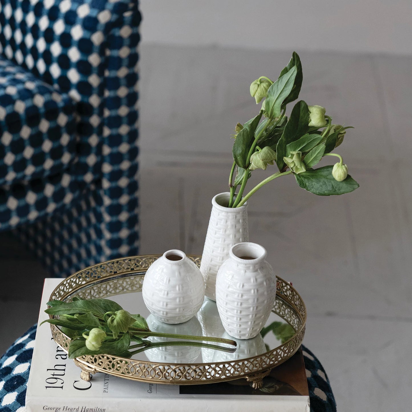 Embossed Stoneware Basket Weave Vases | Individual
