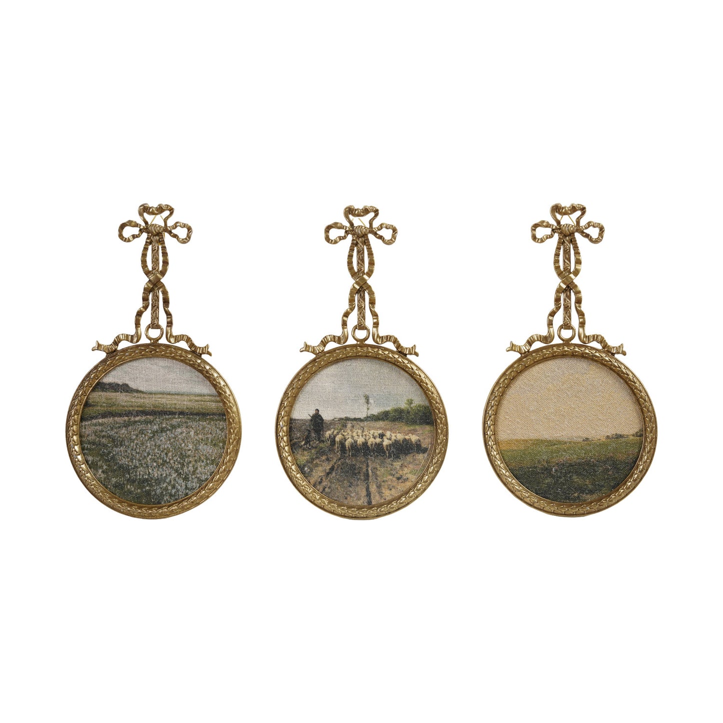 Pewter Hanging Wall Decor with Bow & Landscape on Canvas