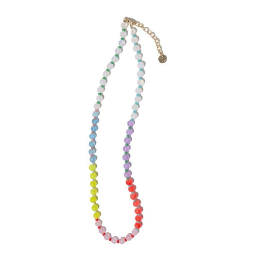 Drew Round Stones With Alternating Seed Bead Necklace | Rainbow
