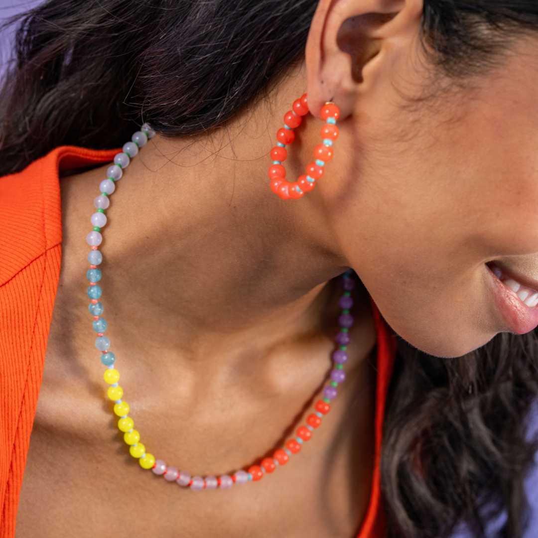 Drew Round Stones With Alternating Seed Bead Necklace | Rainbow