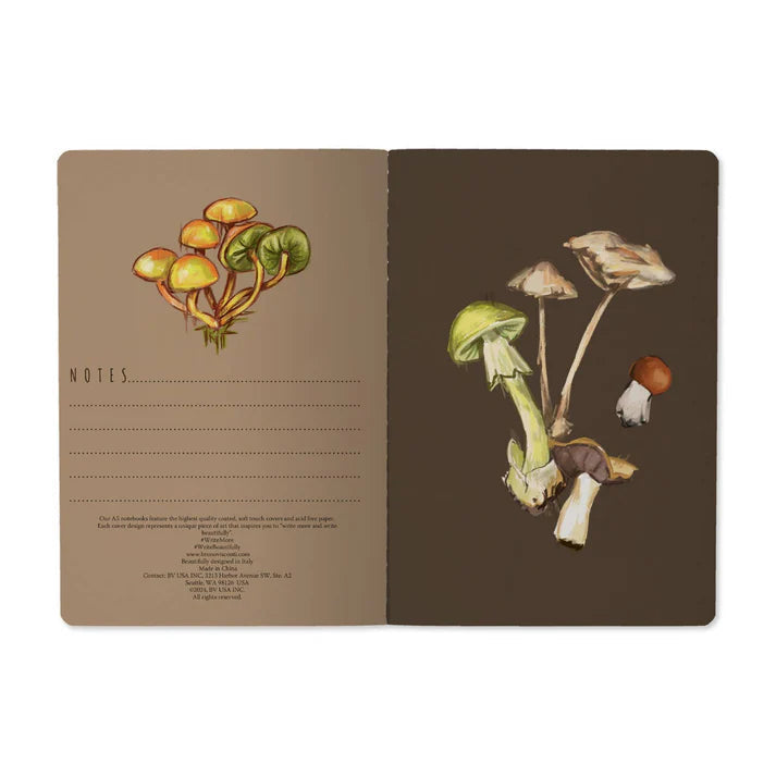 Softcover Notebook | Mushrooms on Black