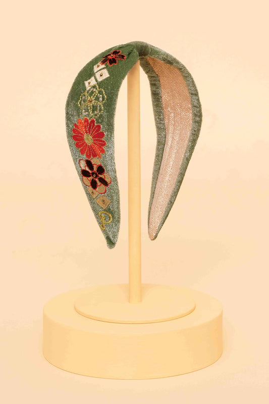Velvet Embroidered Narrow Headband | 70s Kaleidoscope Floral