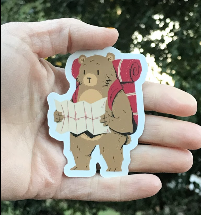 Hiking Bear with Map Vinyl Sticker
