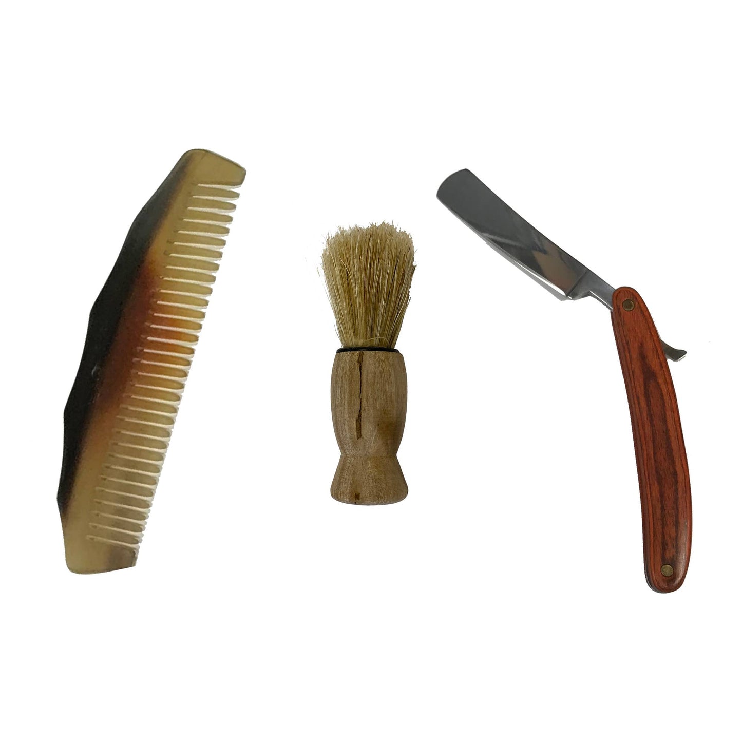 8" Colonial Wood Traveling Shaving Box w/ Brush,Razor,Comb