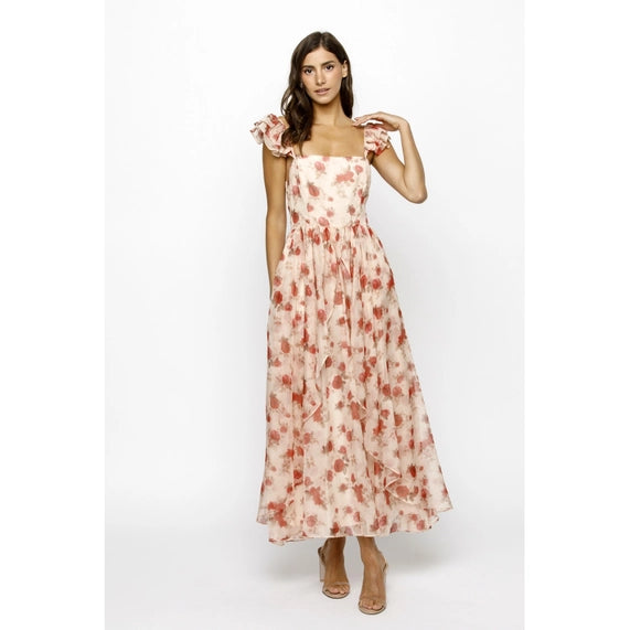 Pink Floral Assymetric Maxi Dress