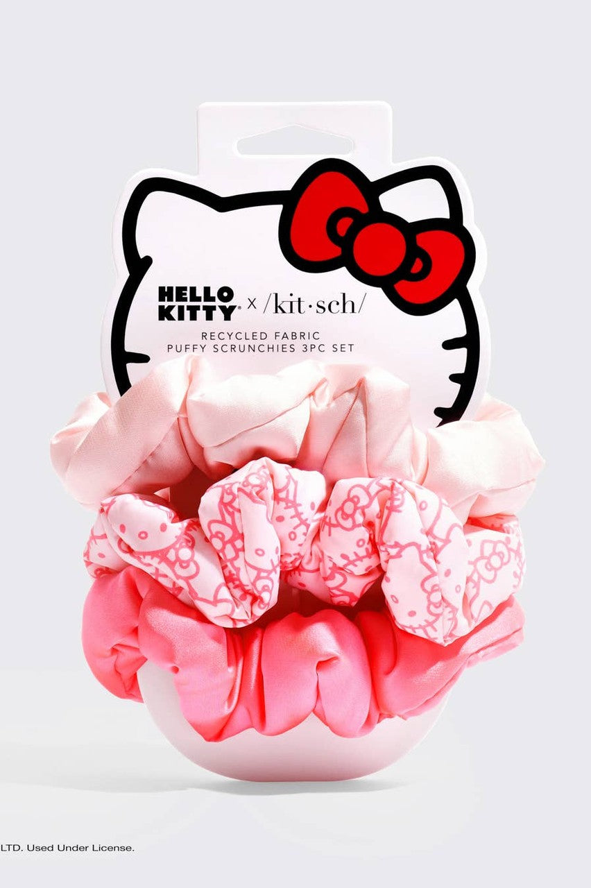 Hello Kitty x Kitsch Recycled Fabric Puffy Scrunchies 3pc Set