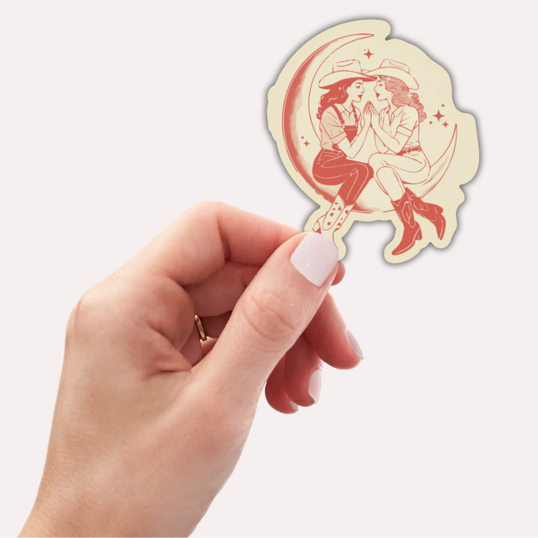 Cowgirl Chicks Hanging in the Moon Sticker