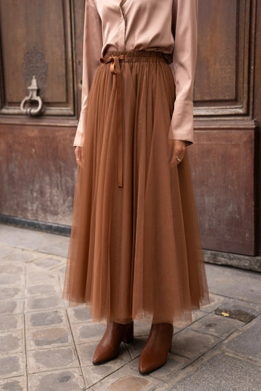 Aria Long Tulle Skirt - Camel