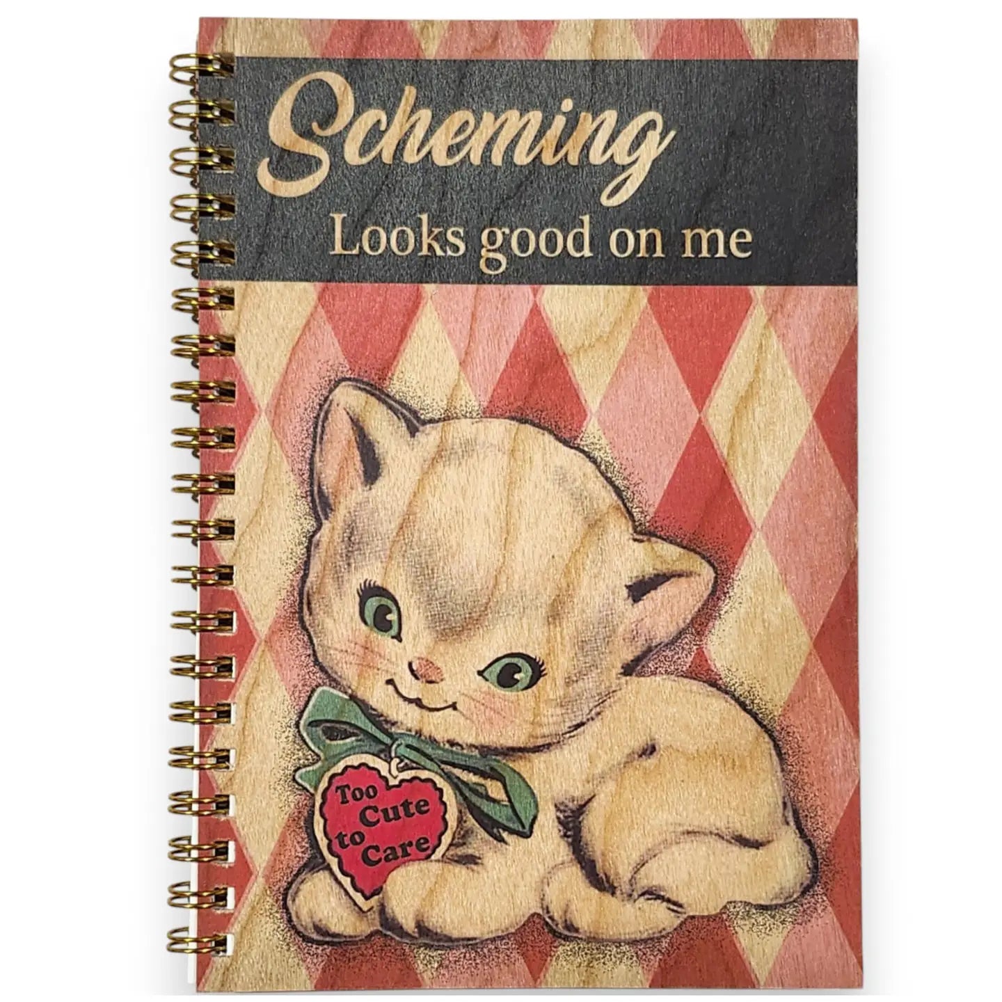 Wood Notebook - Scheming Cat