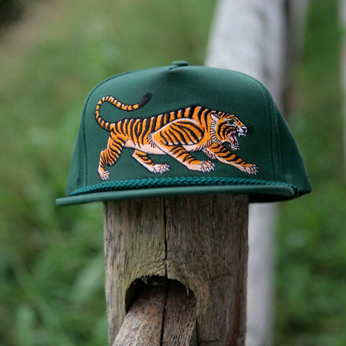 Unisex Tattoo-Style Tiger Cap in Spruce Green