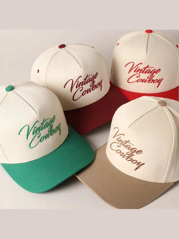 Vintage Cowboy Embroidery Two Tone Baseball Cap