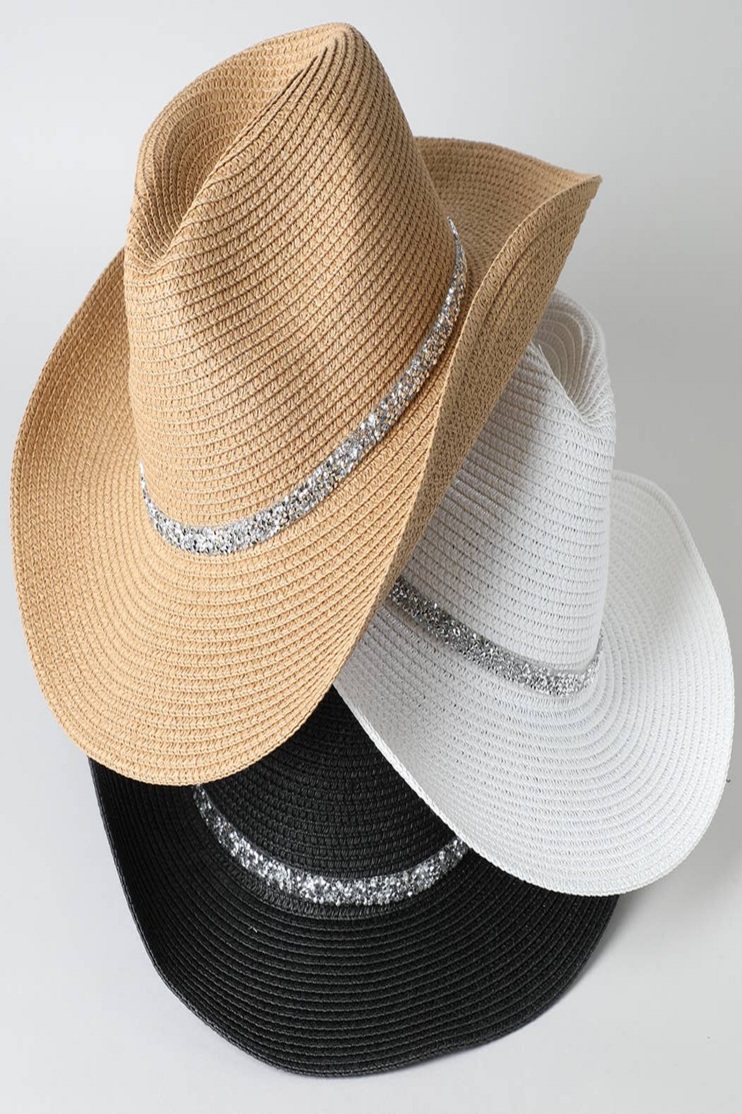 Rhinestone Band Straw Panama Cowboy Hat