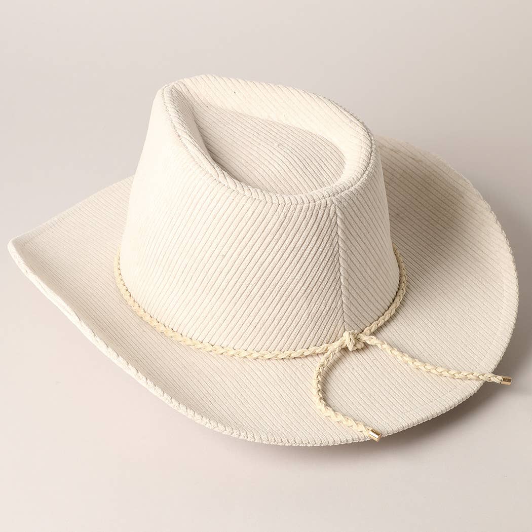 Western Corduroy Braided Band Cowboy Panama Hat
