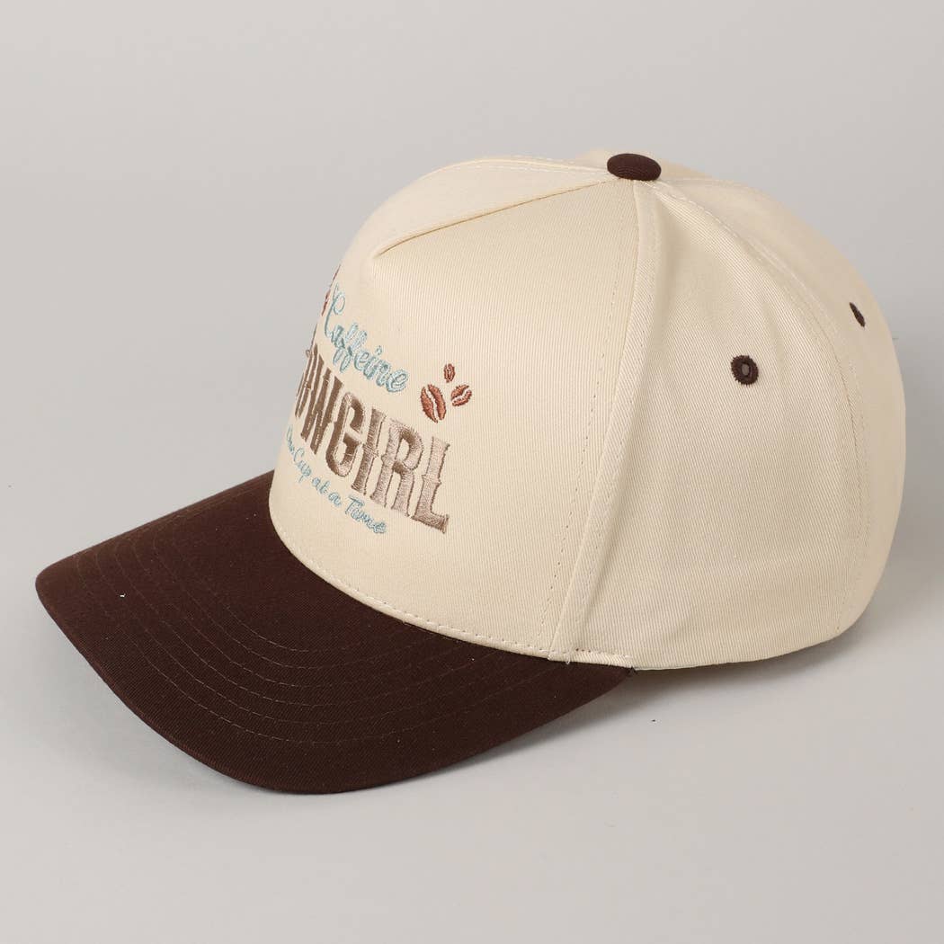 Caffeine Cowgirl One Cup At A Time Lettering Embroidery Cap