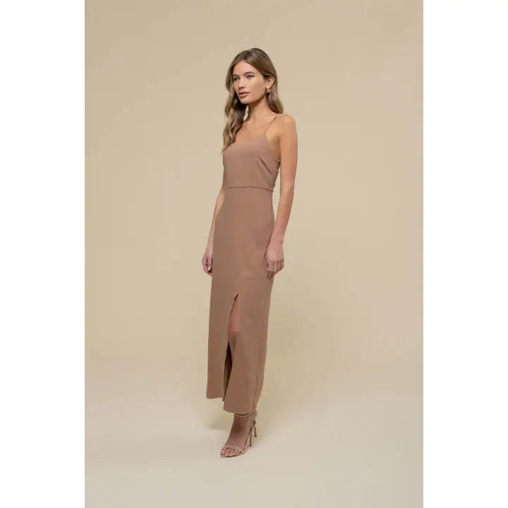 Back Cut Out Side Slit Cami Midi Dress