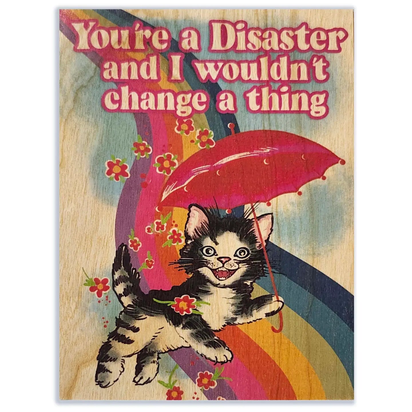 Wood Folding Card - Disaster Kitty