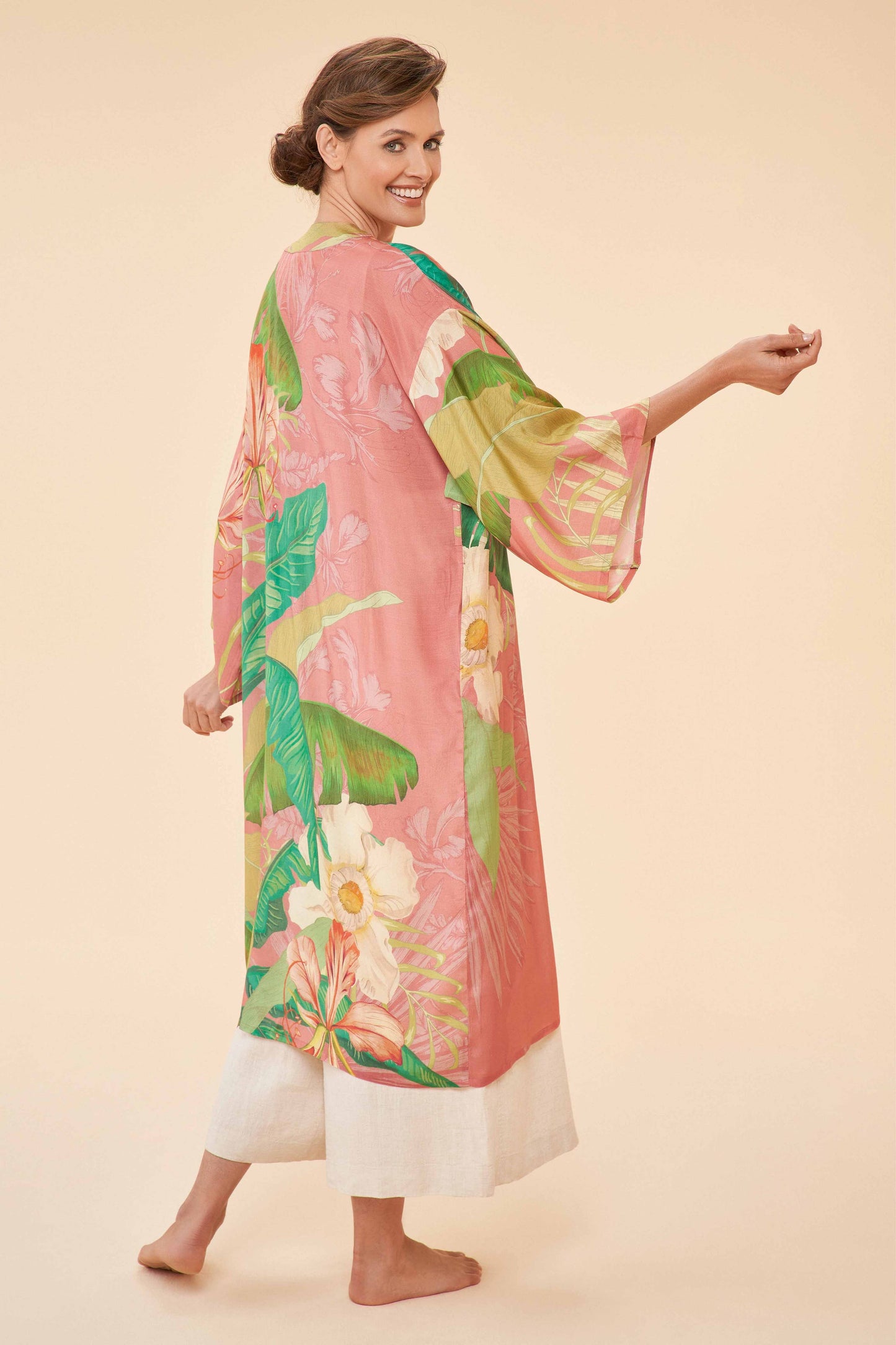 Delicate Tropical Kimono Gown in Candy