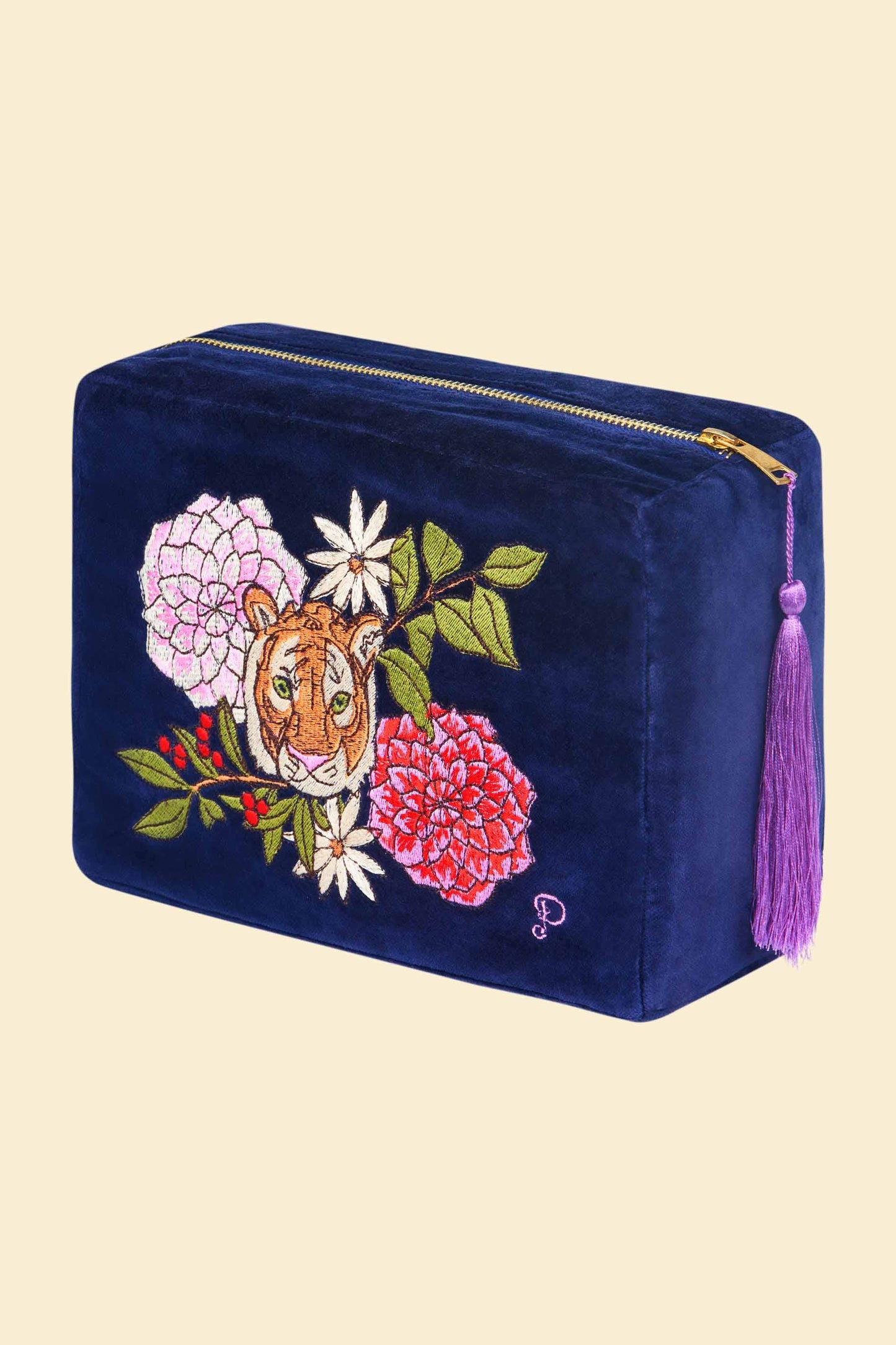 Velvet Vanity Bag | Floral Tiger Face
