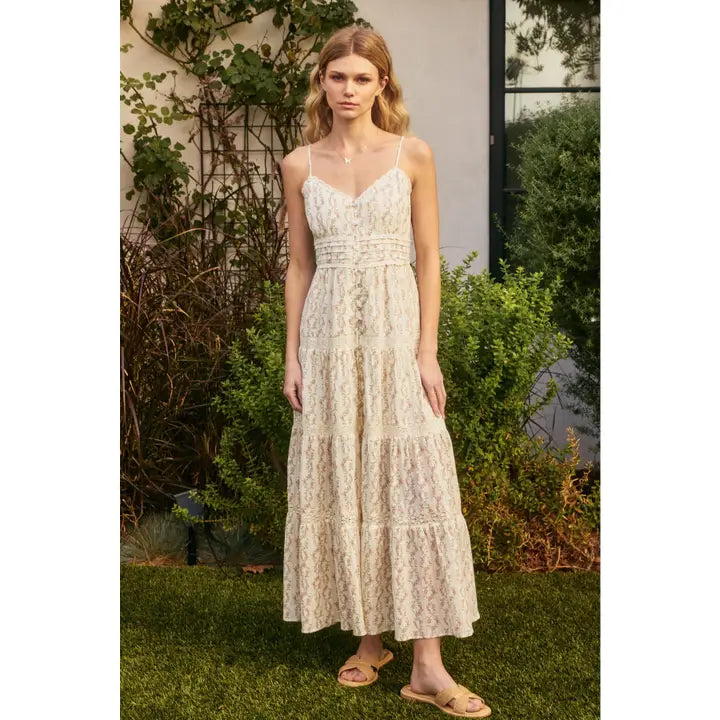 Feel the Heart Lace Trim Tiered Maxi Dress