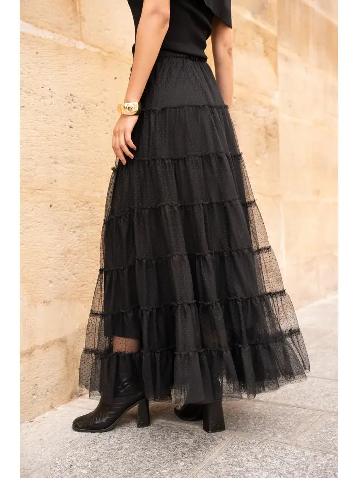 Constance Tiered Maxi Length Plumetis Skirt