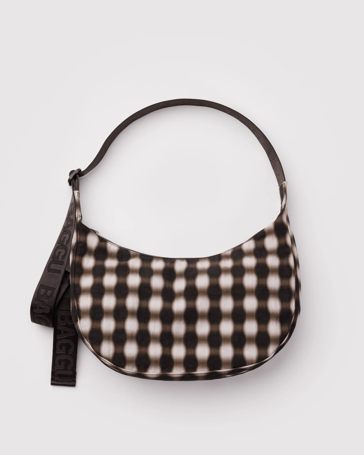 Medium Nylon Crescent Bag -Blurred Gingham Brown