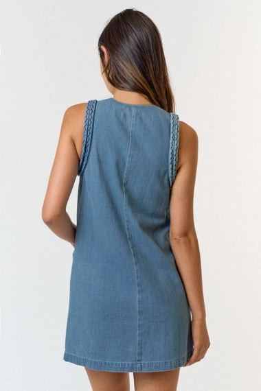 Lizzie Braided Denim Pocket Mini Dress