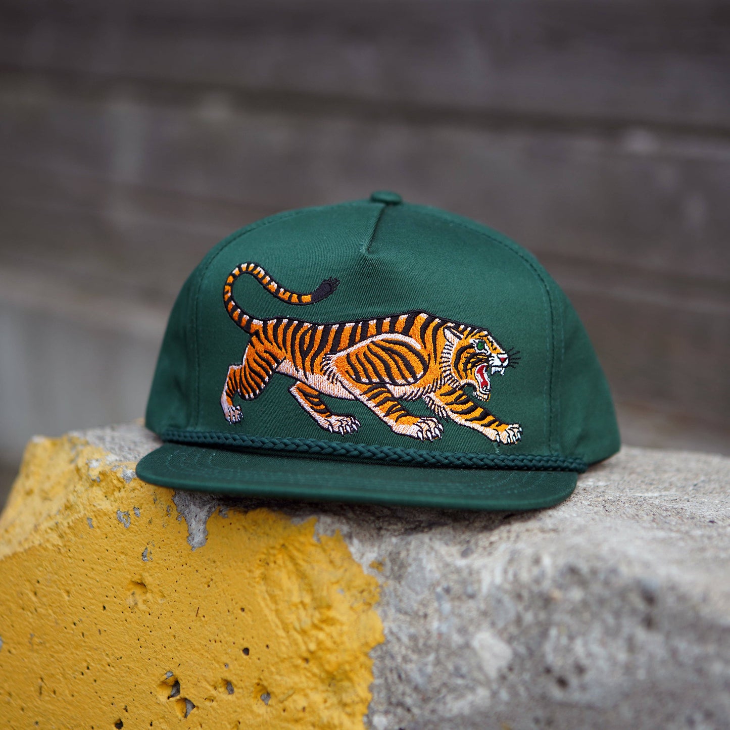 Unisex Tattoo-Style Tiger Cap in Spruce Green