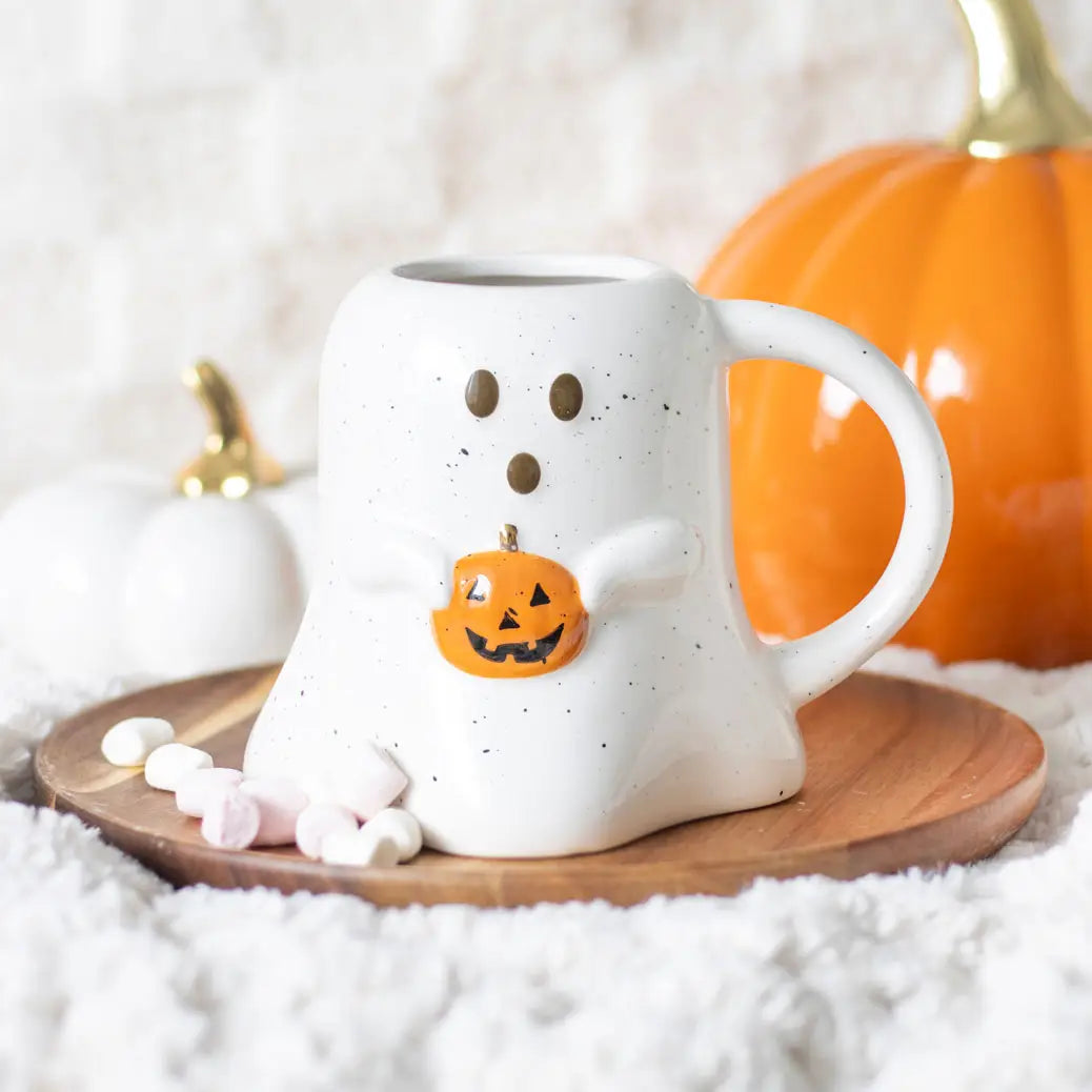 Ghost Shaped Halloween Mug With Pumpkin