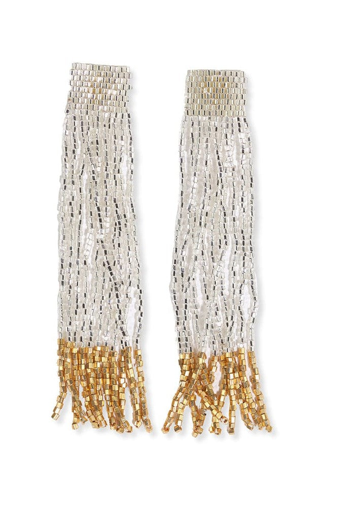 Ila Uniform Stripes Mixed Luxe Beads Fringe Earrings