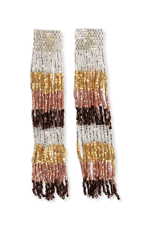 Ila Uniform Stripes Mixed Luxe Beads Fringe Earrings