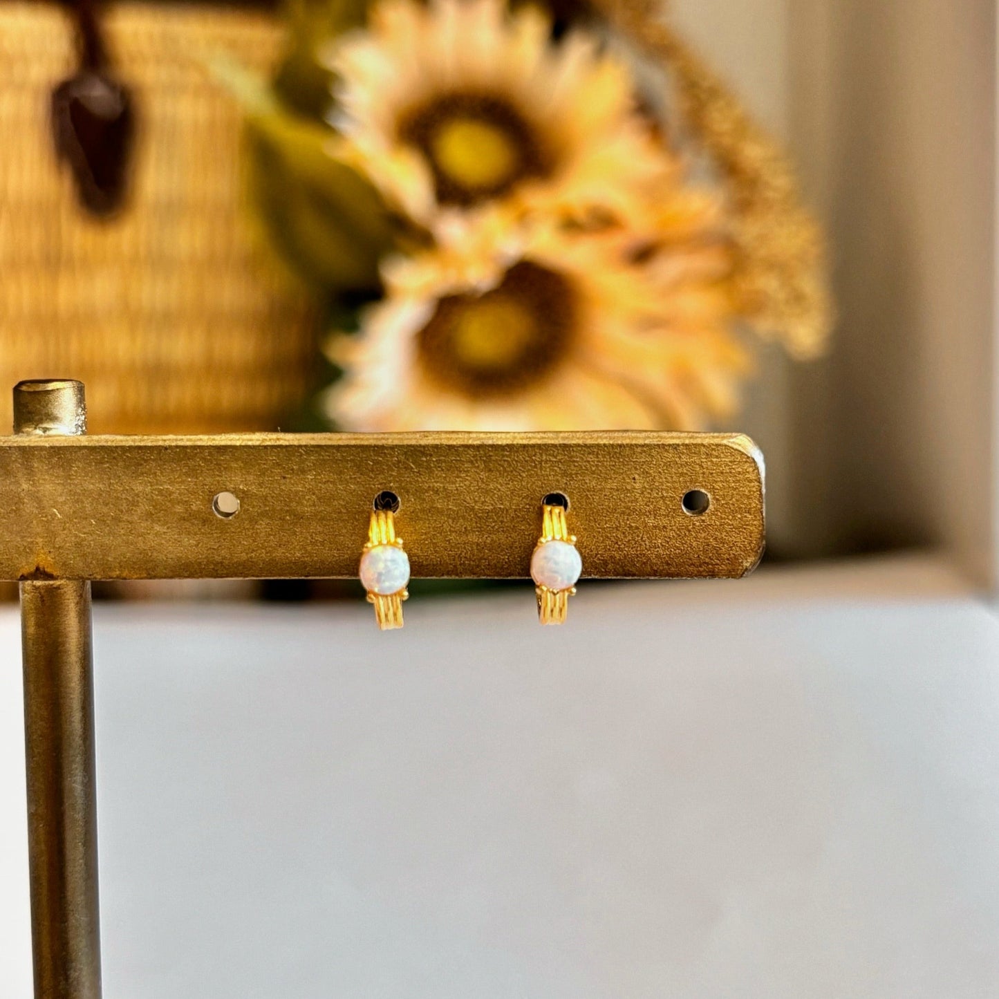 Opal Moon Huggie Stud Earrings