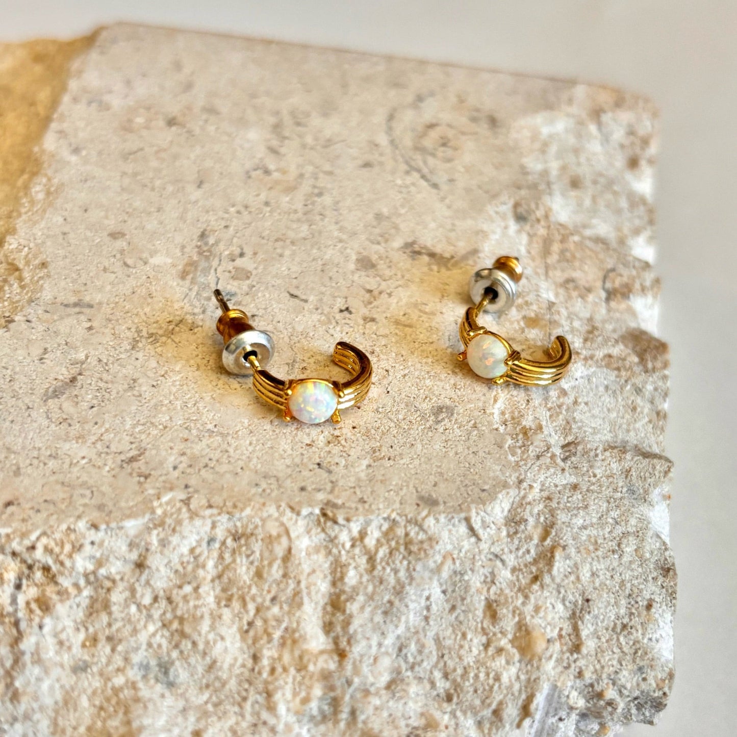 Opal Moon Huggie Stud Earrings