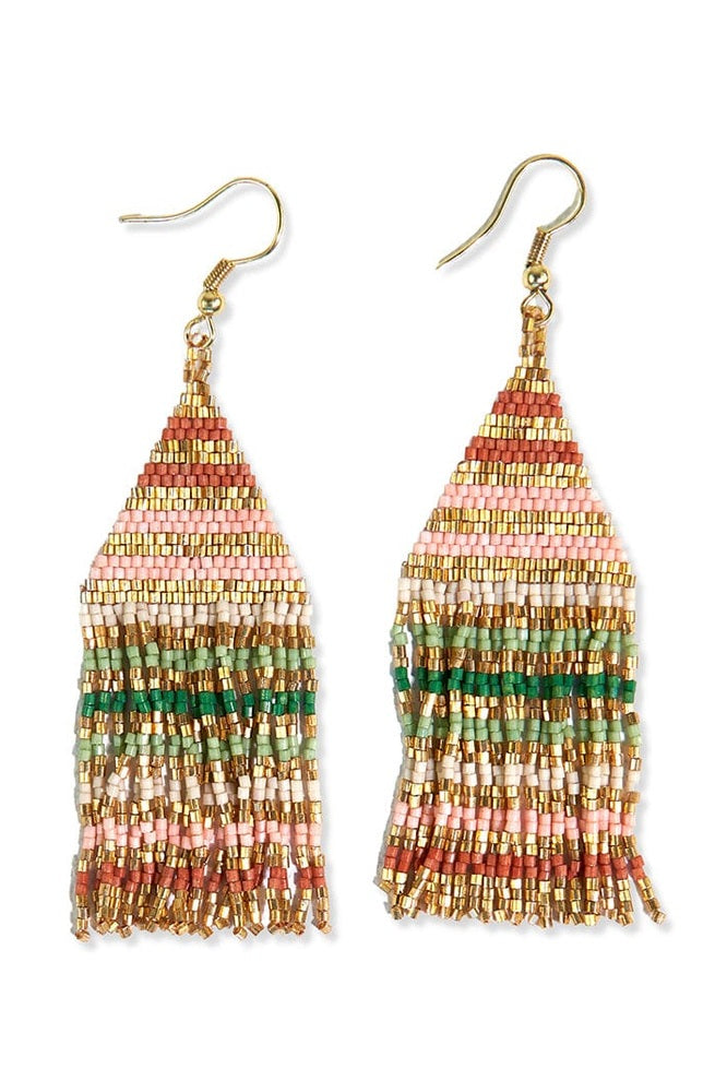 Lexie Horizontal Gold Lines Beaded Fringe Earrings