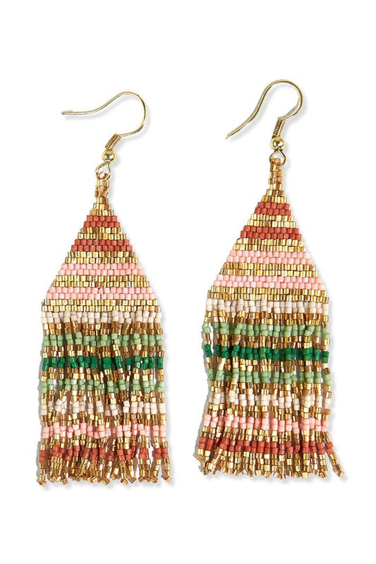 Lexie Horizontal Gold Lines Beaded Fringe Earrings