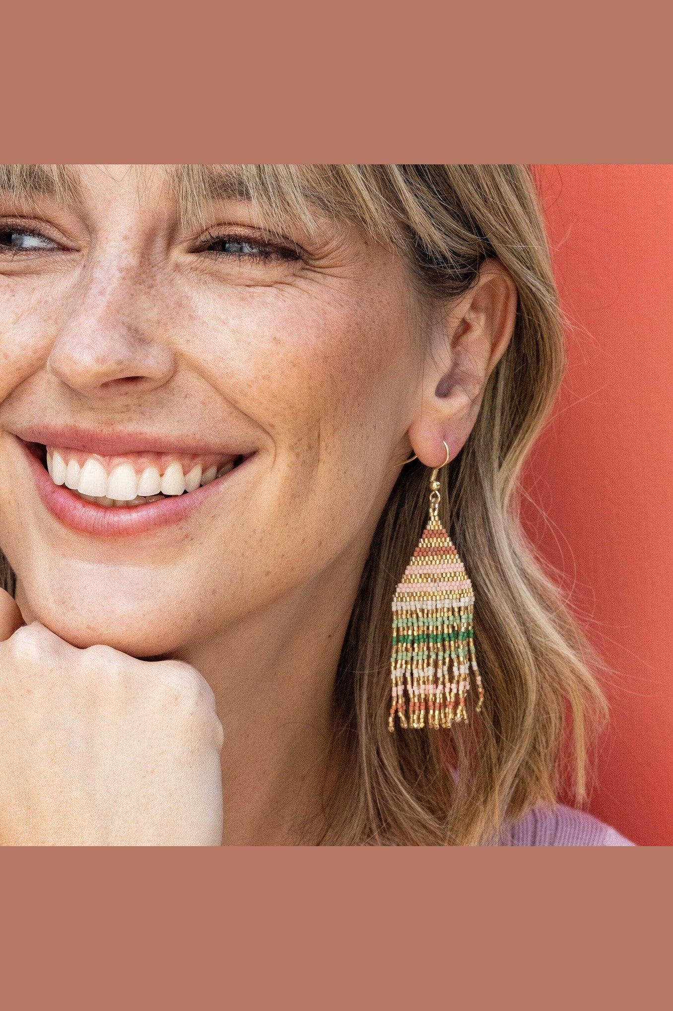Lexie Horizontal Gold Lines Beaded Fringe Earrings