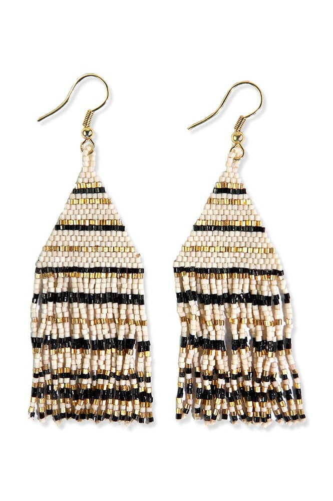 Lexie Horizontal Gold Lines Beaded Fringe Earrings