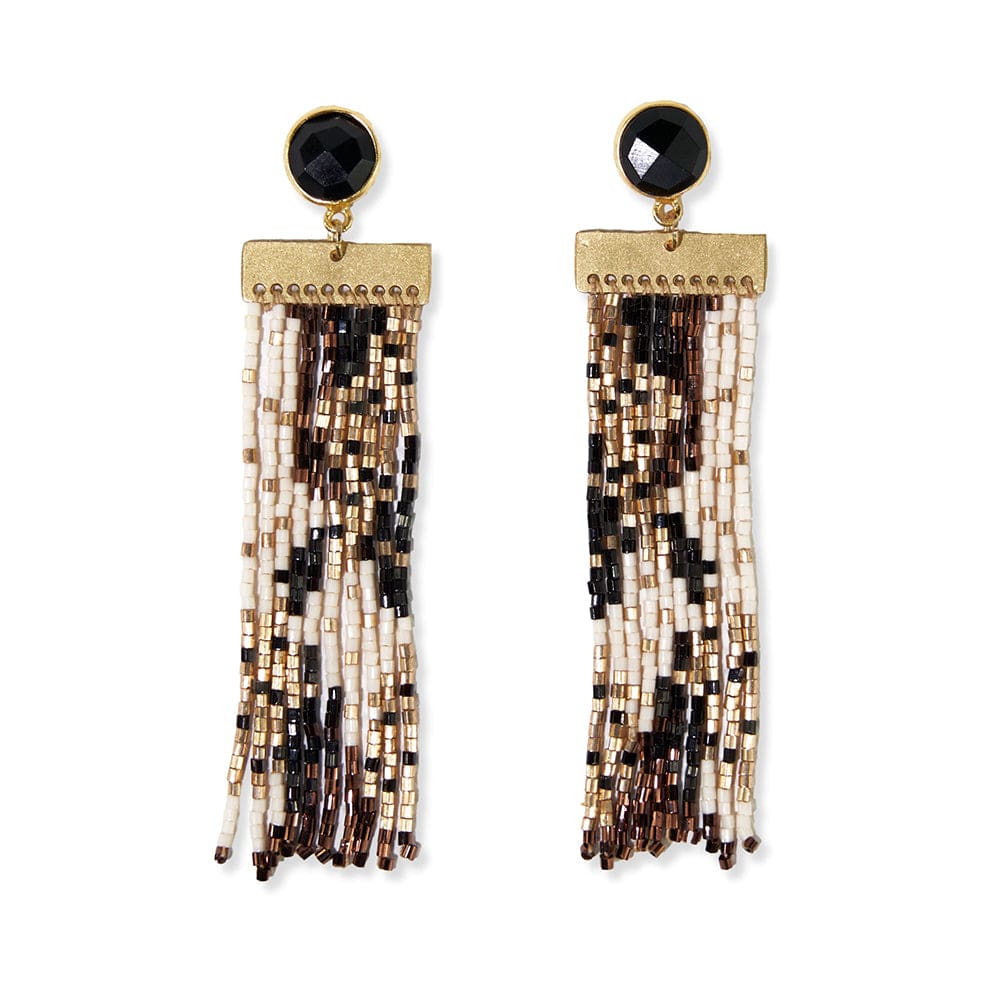 Lilah Semi-Precious Stone Post With Organic Shapes Beaded Fringe Earring