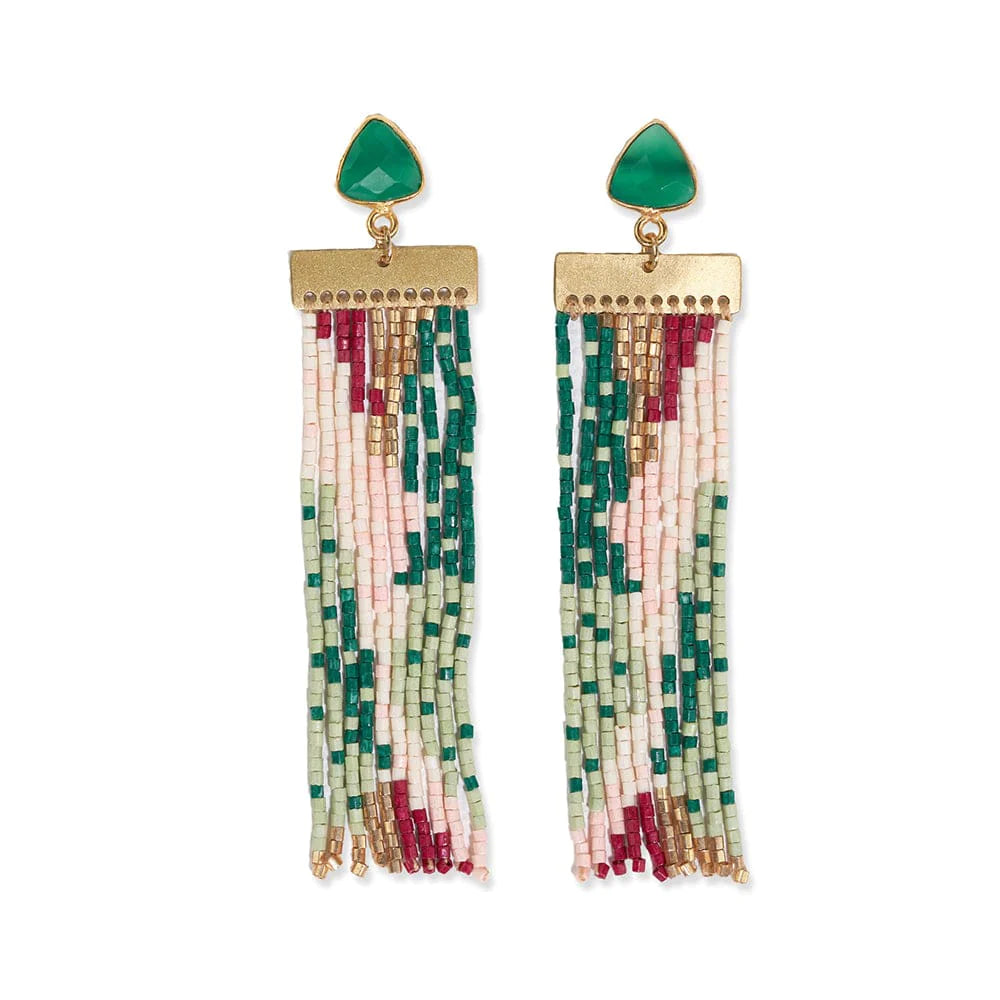 Lilah Semi-Precious Stone Post With Organic Shapes Beaded Fringe Earring