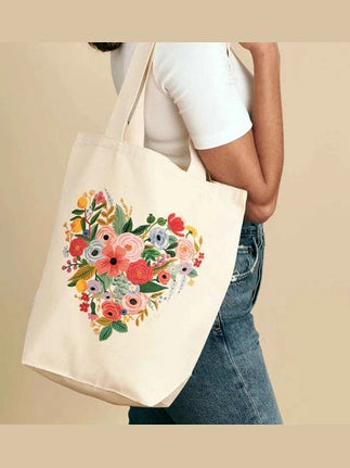 Floral Heart Canvas Tote Bag