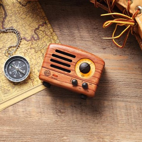 Wooden Bluetooth & FM Radio Speaker With Duffle Bag - Rosewood